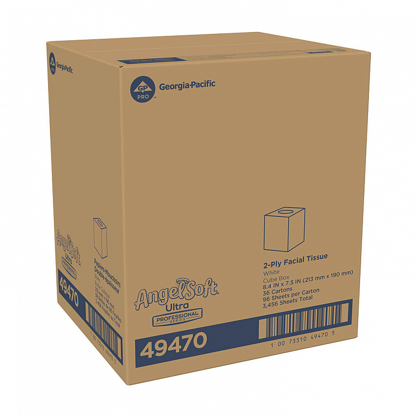 ps Ultra Facial Tissue, 2-Ply, White, 96 Sheets/Box, 36 Boxes/Carton (49470)