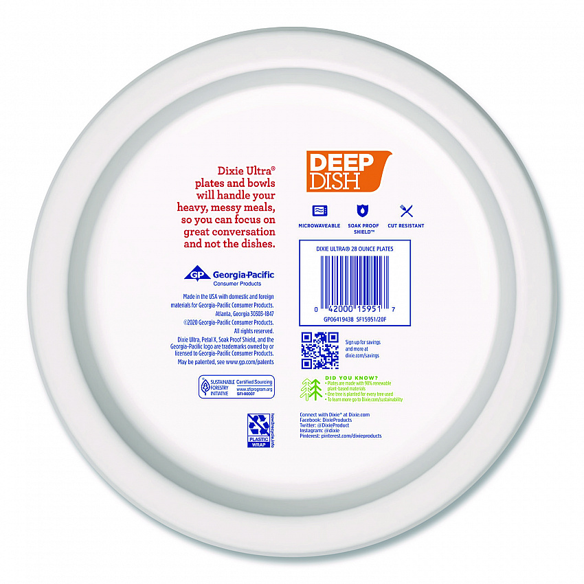 Deep Dish Paper Plate, 9.56" dia, Blue/Yellow, 18/Pack (15951)