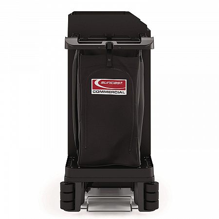 Partially Assembled Premium Housekeeping Cart, Plastic, 1 Shelf, 24 x 62.13 x 49.75, Black (HKC2002)