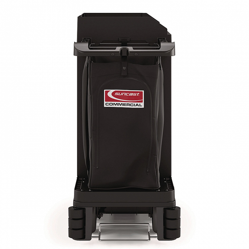 Partially Assembled Premium Housekeeping Cart, Plastic, 1 Shelf, 24 x 62.13 x 49.75, Black (HKC2002)