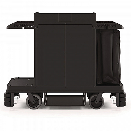 Partially Assembled Premium Housekeeping Cart, Plastic, 1 Shelf, 24 x 62.13 x 49.75, Black (HKC2002)