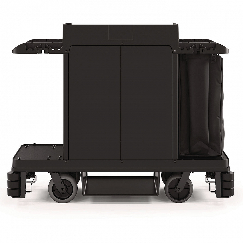 Partially Assembled Premium Housekeeping Cart, Plastic, 1 Shelf, 24 x 62.13 x 49.75, Black (HKC2002)