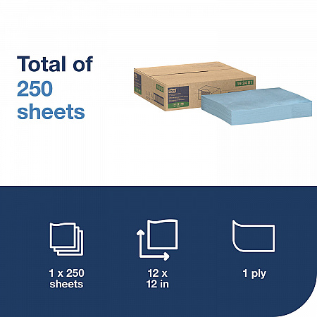 Low-Lint Cleaning Cloth, 1-Ply, 12 x 12, Blue, 250 Sheets/Carton (192481)