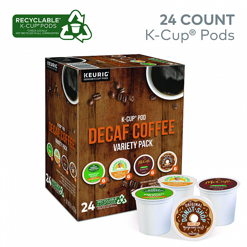 Decaf Variety Coffee K-Cups, Assorted Flavors, 0.38 oz K-Cup, 24/Box (9977)