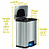 Step Pedal-Sensor Trash Can, 13 gal, Plastic/Stainless Steel, Silver/Black (HLS13SB)