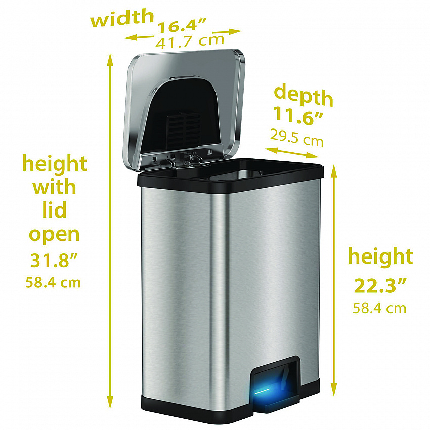 Step Pedal-Sensor Trash Can, 13 gal, Plastic/Stainless Steel, Silver/Black (HLS13SB)