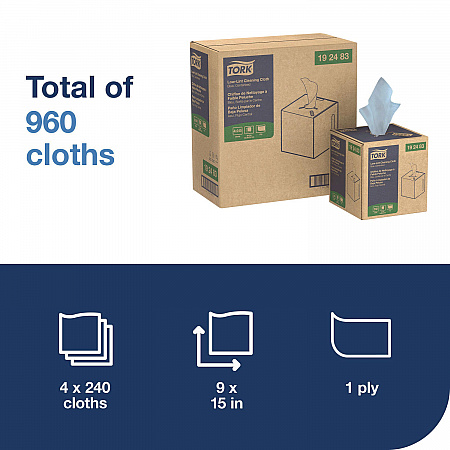 Low-Lint Cleaning Cloths, 1-Ply, 15 x 15, Blue, 240 Sheets, 4 Boxes/Carton (192483)