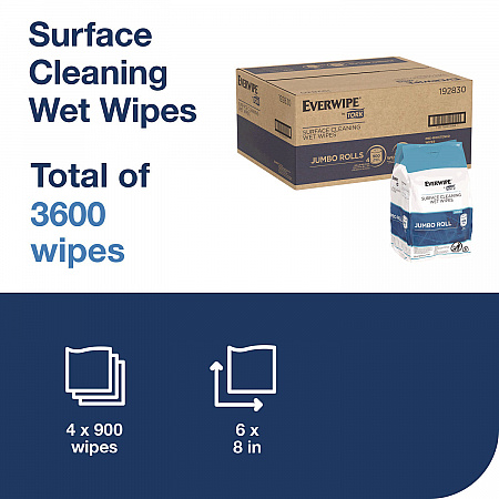 Surface Cleaning Wet Wipe, 1-Ply, 6 x 6, Lemon, White, 900 Sheets, 4/Carton (192830)