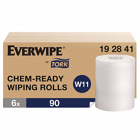 Everwipe by Tork Chem-Ready Wiping Rolls, 1-Ply, 12 x 12, White, 90 Sheets, 6 Rolls/Carton (192841)