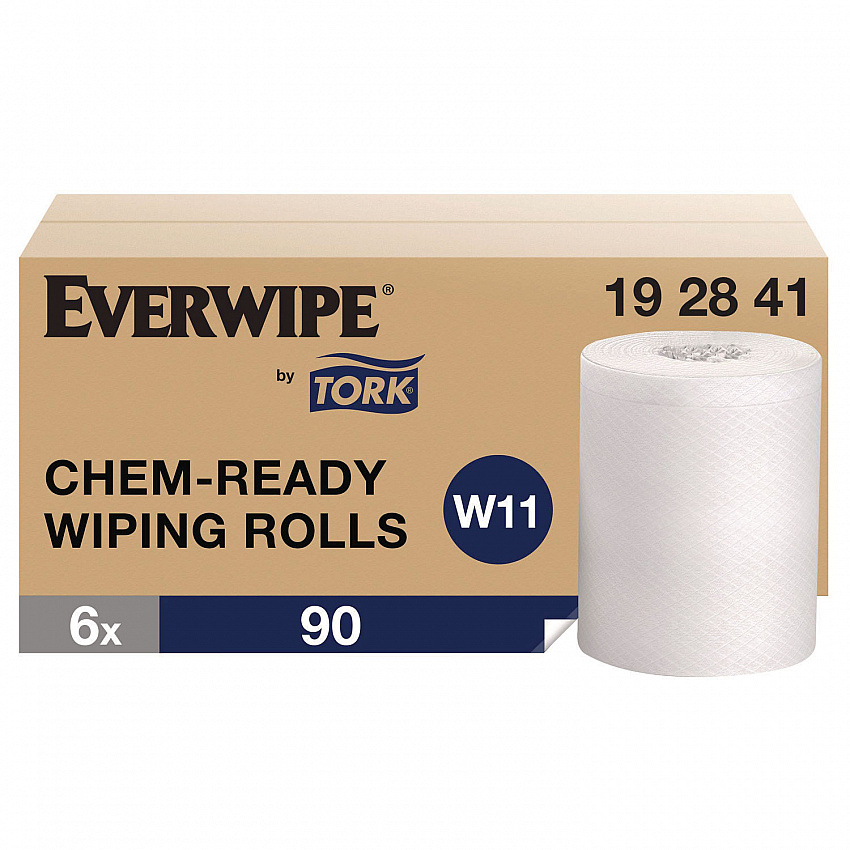 Everwipe by Tork Chem-Ready Wiping Rolls, 1-Ply, 12 x 12, White, 90 Sheets, 6 Rolls/Carton (192841)