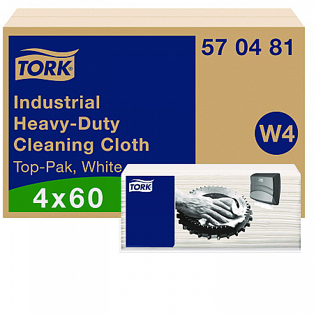 Industrial Heavy-Duty Cleaning Cloth, 1-Ply, 13.97 x, 4.25, Unscented, White, 60 Cloths, 4/Carton (570481)