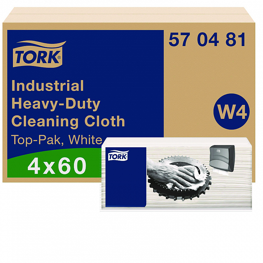 Industrial Heavy-Duty Cleaning Cloth, 1-Ply, 13.97 x, 4.25, Unscented, White, 60 Cloths, 4/Carton (570481)