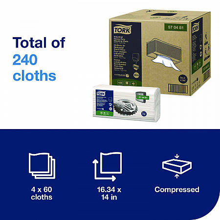 Industrial Heavy-Duty Cleaning Cloth, 1-Ply, 13.97 x, 4.25, Unscented, White, 60 Cloths, 4/Carton (570481)