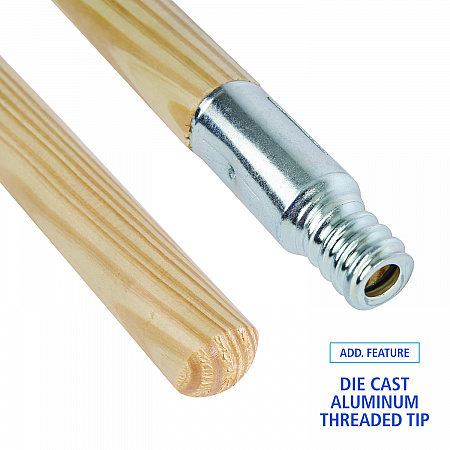 Metal Tip Threaded Hardwood Broom Handle, 0.94