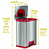 Step Pedal-Sensor Trash Can, 13 gal, Plastic/Stainless Steel, Silver/Red (HLS13SR)