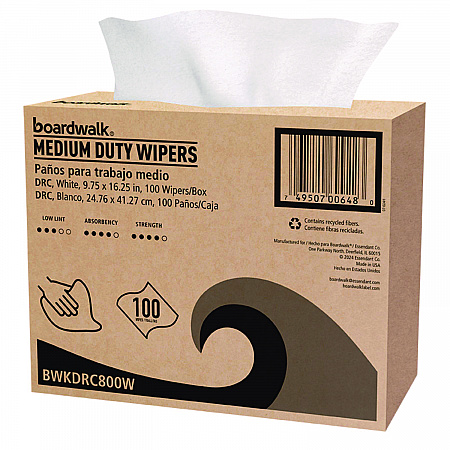 DRC Wipers, 1-Ply, 9.75 x 16.25, White, 100/Box, 8 Boxes/Carton (DRC800W)