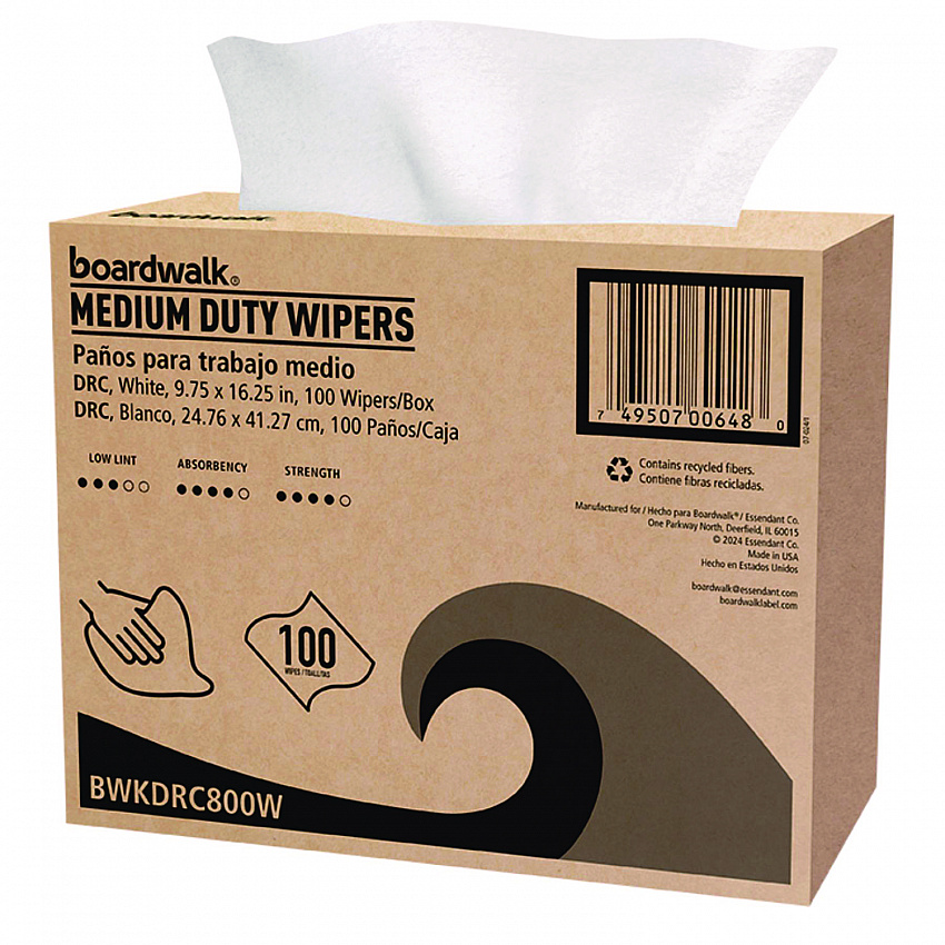 DRC Wipers, 1-Ply, 9.75 x 16.25, White, 100/Box, 8 Boxes/Carton (DRC800W)