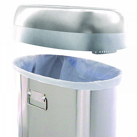 Open Top Trash Can with Wheels, Oval, 13 gal, Plastic/Stainless Steel, Silver (HLS13STVM)