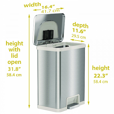 Step Pedal-Sensor Trash Can, 13 gal, Plastic/Stainless Steel, Silver/White (HLS13SW)