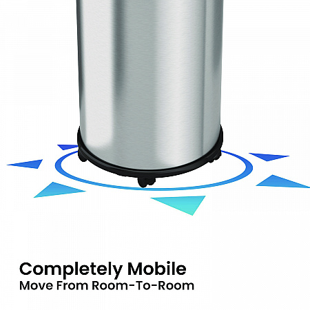 Open Top Trash Can with Wheels, Round, 16 gal, Plastic/Stainless Steel, Silver (HLS16STRM)