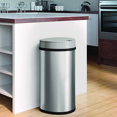 Sensor Trash Can, Half-Round Cylinder, 13 gal, Plastic/Stainless Steel, Silver (HLS13HX)