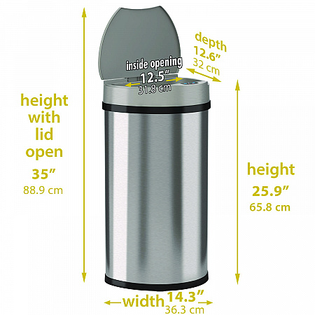 Sensor Trash Can, Half-Round Cylinder, 13 gal, Plastic/Stainless Steel, Silver (HLS13HX)