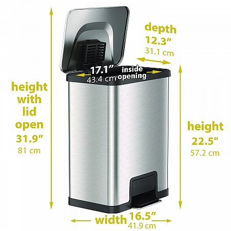 Step Pedal Trash Can with AirStep Technology, 13 gal, Plastic/Stainless Steel, Silver (HLS13SS)