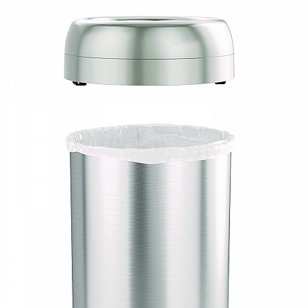 Open Top Trash Can with Wheels, Round, 13 gal, Plastic/Stainless Steel, Silver (HLS13STRM)
