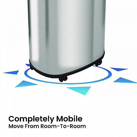 Open Top Trash Can with Wheels, Oval, 13 gal, Plastic/Stainless Steel, Silver (HLS13STVM)