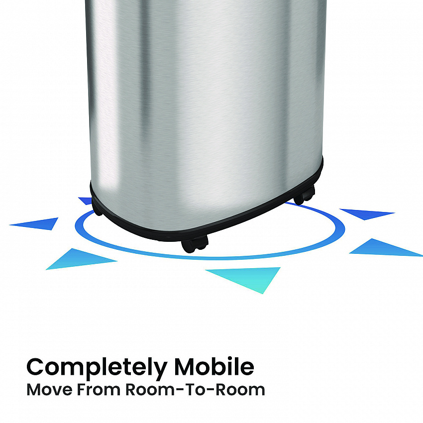 Open Top Trash Can with Wheels, Oval, 13 gal, Plastic/Stainless Steel, Silver (HLS13STVM)