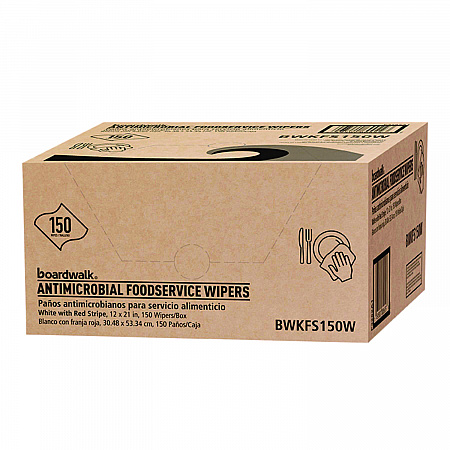 Antimicrobial Foodservice Wipers, 1-Ply, 12 x 21, Red/White, 150/Carton (FS150W)