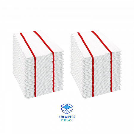 Antimicrobial Foodservice Wipers, 1-Ply, 12 x 21, Red/White, 150/Carton (FS150W)
