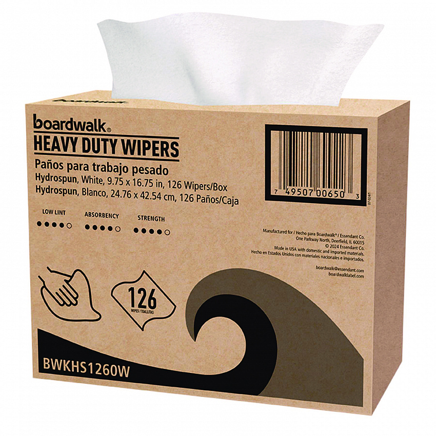 Hydrospun Wipers, 1-Ply, 9.75 x 16.75, White, 126/Box, 10 Boxes/Carton (HS1260W)