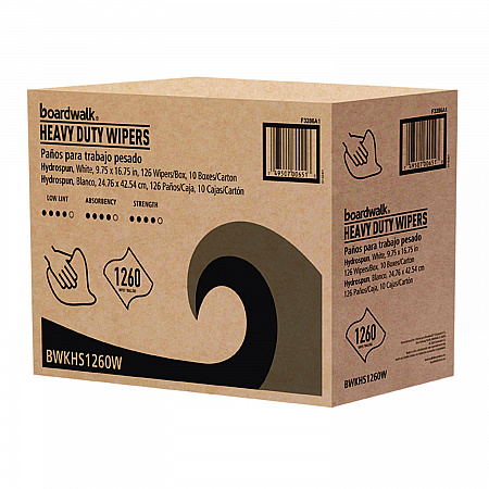 Hydrospun Wipers, 1-Ply, 9.75 x 16.75, White, 126/Box, 10 Boxes/Carton (HS1260W)