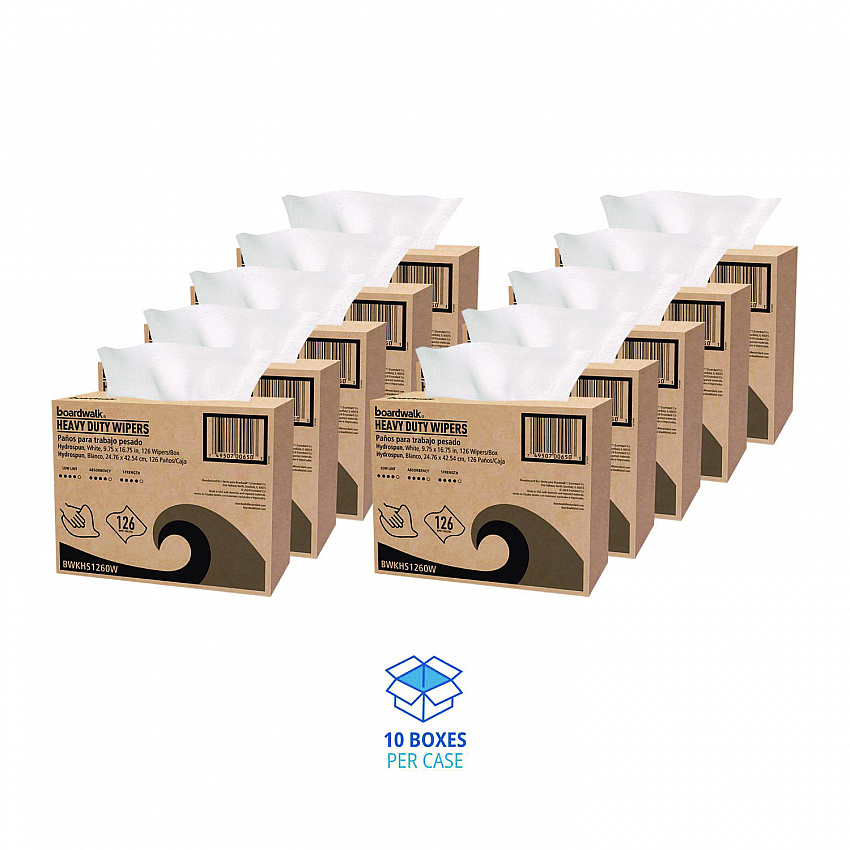 Hydrospun Wipers, 1-Ply, 9.75 x 16.75, White, 126/Box, 10 Boxes/Carton (HS1260W)