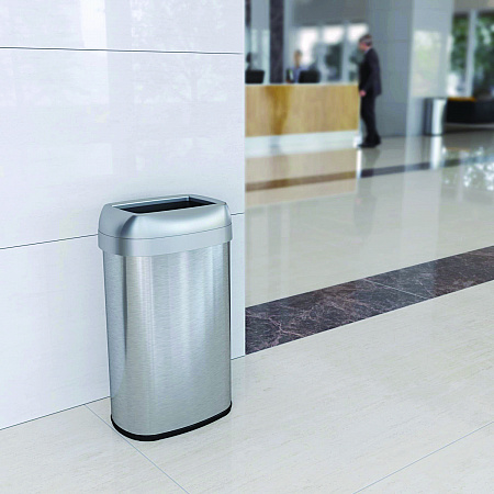 Open Top Trash Can, Oval, 16 gal, Plastic/Stainless Steel, Silver (HLS16STV)