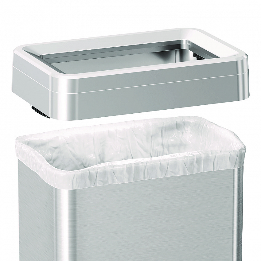 Open Top Trash Can with Wheels, Rectangular, 16 gal, Plastic/Stainless Steel, Silver (HLS16UOTM)