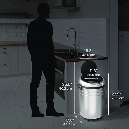 Extra-Large Sensor Trash Can with Wheels, 18 gal, Plastic/Stainless Steel (HLS18RC)