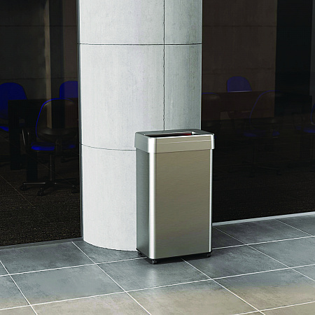Open Top Trash Can with Wheels, 18 gal, Plastic Stainless Steel, Silver (HLS18UOTM)