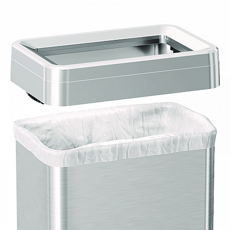 Open Top Trash Can with Wheels, 18 gal, Plastic Stainless Steel, Silver (HLS18UOTM)