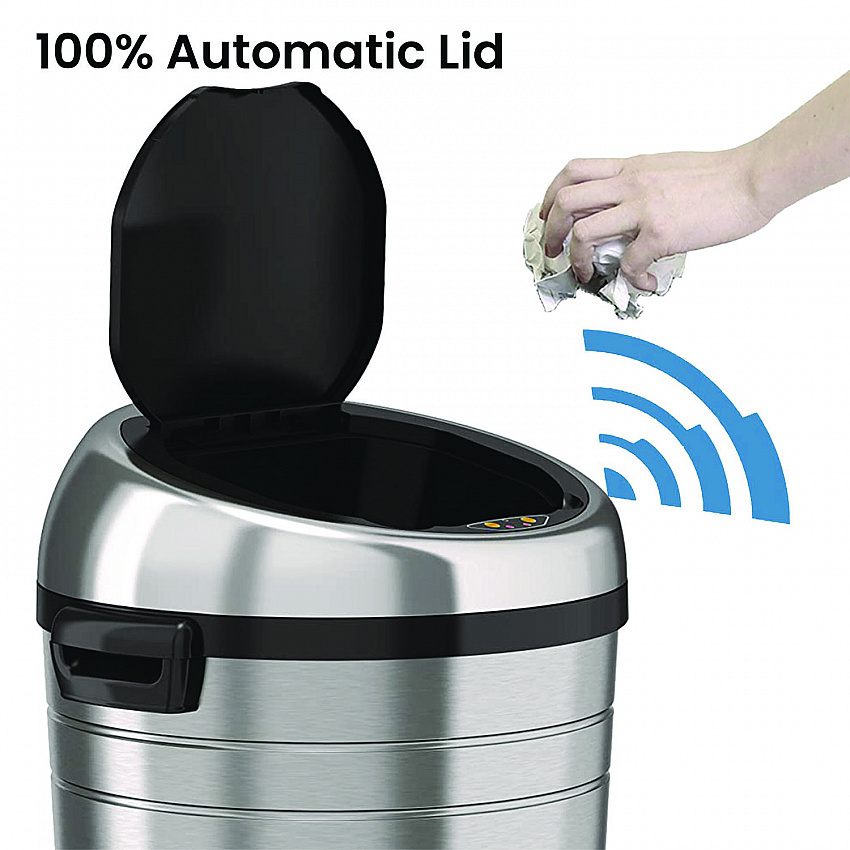 Extra-Large Sensor Trash Can with Wheels, 18 gal, Plastic/Stainless Steel (HLS18RC)
