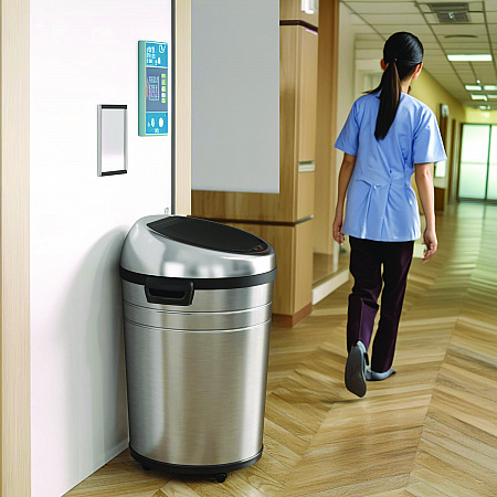 Extra-Large Sensor Trash Can with Wheels, 18 gal, Plastic/Stainless Steel (HLS18RC)