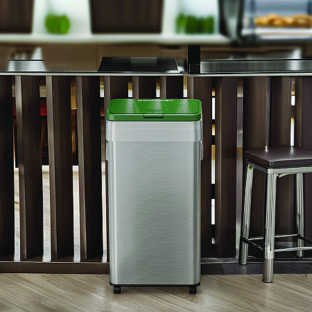 Open Top Compost Bin with Wheels and Color-Coded Lid, 21 gal, Plastic/Stainless Steel, Silver/Green (HLS21UOTMCOP)