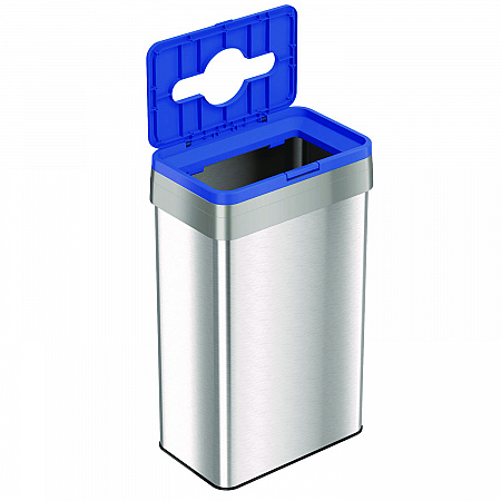 Open Top Recycle Bin with Color-Coded Lid, 21 gal, Plastic/Stainless Steel, Silver/Blue (HLS21UOTREC)