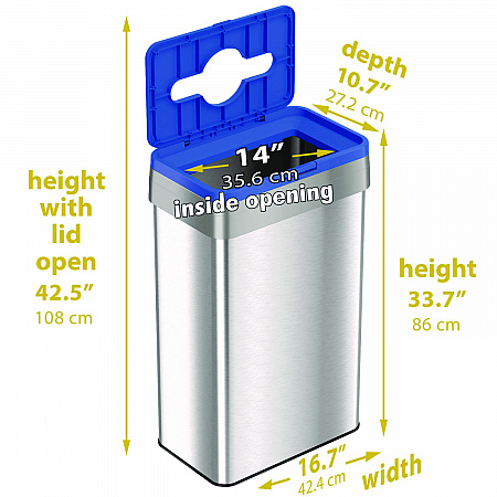 Open Top Recycle Bin with Color-Coded Lid, 21 gal, Plastic/Stainless Steel, Silver/Blue (HLS21UOTREC)