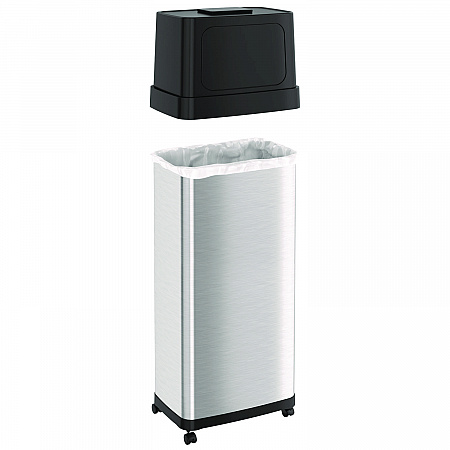 Dual Push Door Trash Can, 24 gal, Stainless Steel, Silver/Black (HLS24DPO)