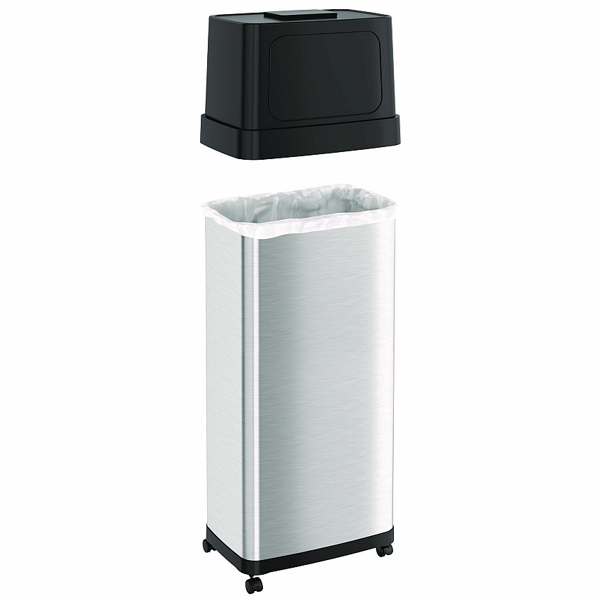Dual Push Door Trash Can, 24 gal, Stainless Steel, Silver/Black (HLS24DPO)