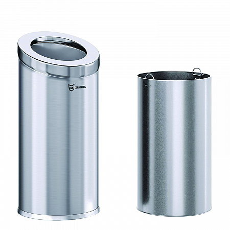 Beveled Open Top Trash Can, 15 gal, Stainless Steel, Silver (HLSC04G15A)