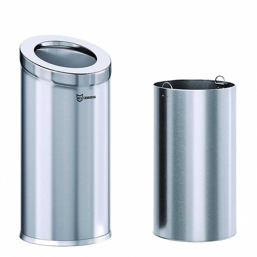 Beveled Open Top Trash Can, 15 gal, Stainless Steel, Silver (HLSC04G15A)