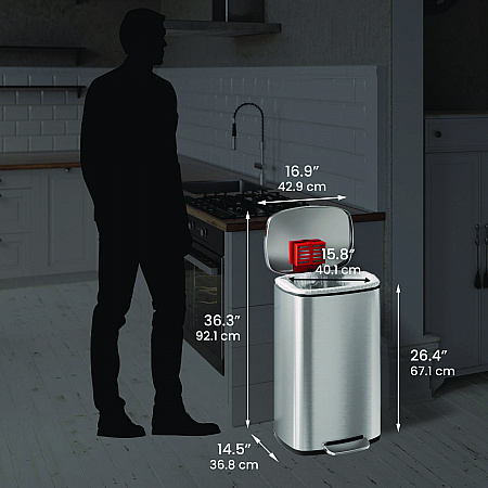 Step Pedal Trash Can, 13 gal, Plastic/Stainless Steel, Silver (HLSS13R)